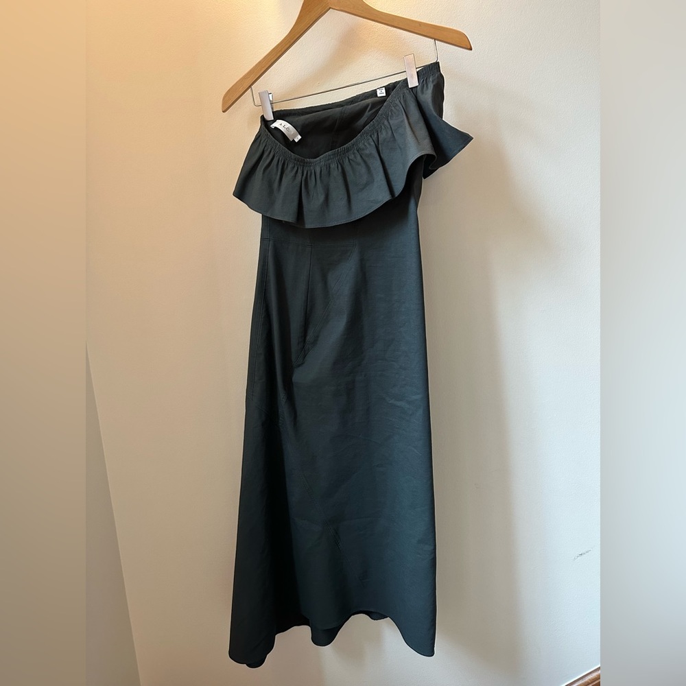 Women's A.L.C. one shoulder green fitted dress with ruffle